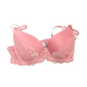 French Affair Moonlite Mauve Ballerina Push Up Bra Size 36B Lace‎ Trim New